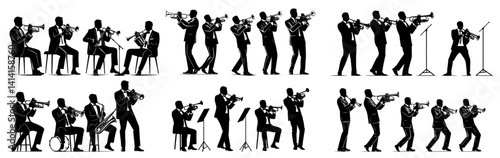 Trumpet Players Silhouettes in Black and White