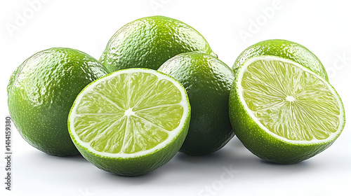 Vibrant Green Limes: Juicy Citrus Fruits Halved and Whole