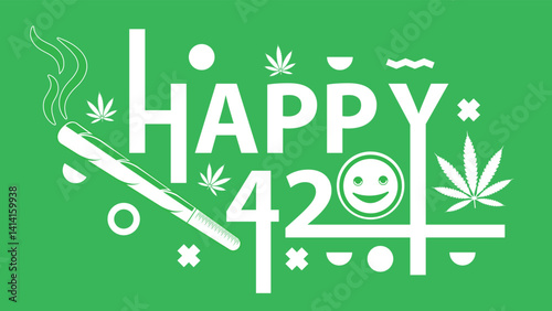 Happy 420 day vector illustration background. happy 420 celebrated every year on April 20. Banner design with marijuana or cannabis plant symbol pattern, cannabis cigarette icons and text.