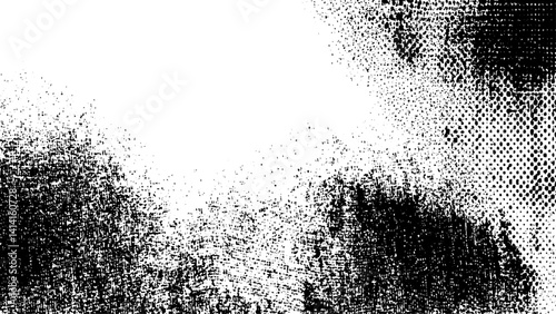 A digital illustration of a grunge background with cracks. Old grunge black texture. Dark weathered overlay pattern sample on transparent background. Abstract black dust isolated on white background,