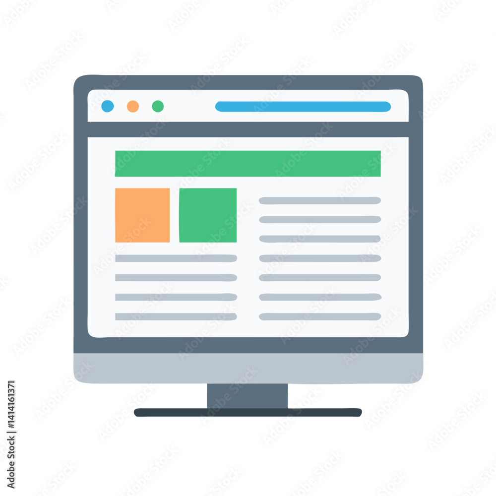 Web Layout Interface on Computer Display Icon Design Web Layout Interface on Computer Display Icon Design