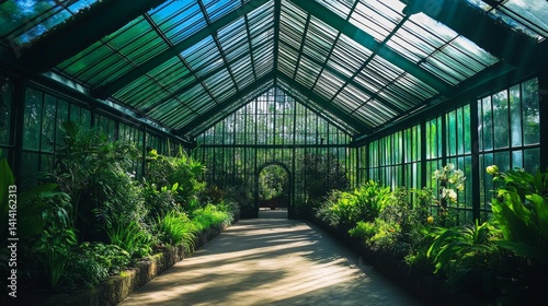62.A captivating view inside the Orchid House at Peradeniya Gardens  featuring exotic orchid varieties displayed in a well-lit  tropical environment with dense green foliage.