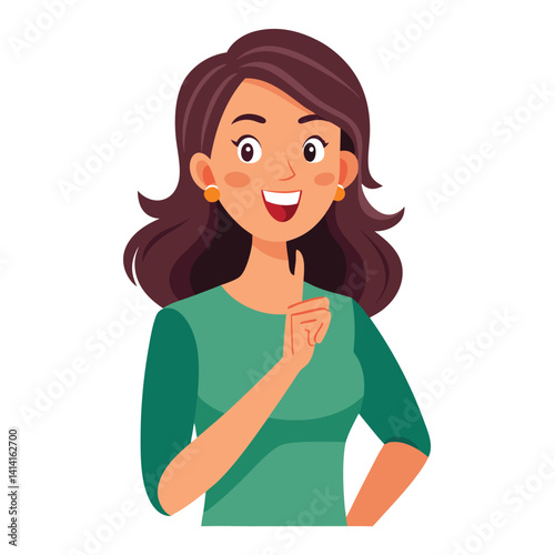 happy woman tells secret by putting palm to mouth