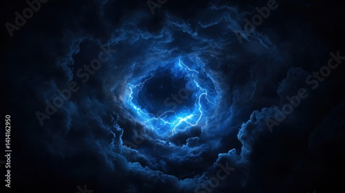 Obraz na płótnie Mysterious night sky with lightning streaks illuminating the swirling clouds, dramatic atmosphere. w salonie