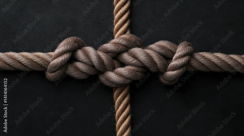 People hands intertwined with rope, forming a strong connection, visual representation of relationships and support