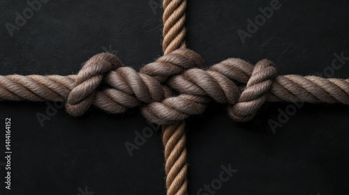 Obraz na płótnie People hands intertwined with rope, forming a strong connection, visual representation of relationships and support w salonie