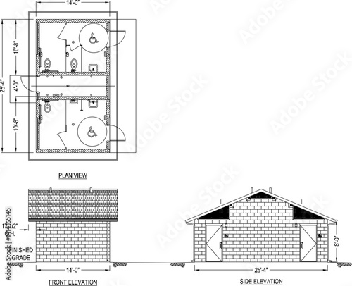silhouette design vector illustration sketch drawing architecture of classic vintage ethnic traditional public bathroom exposed brick with area for disabled 