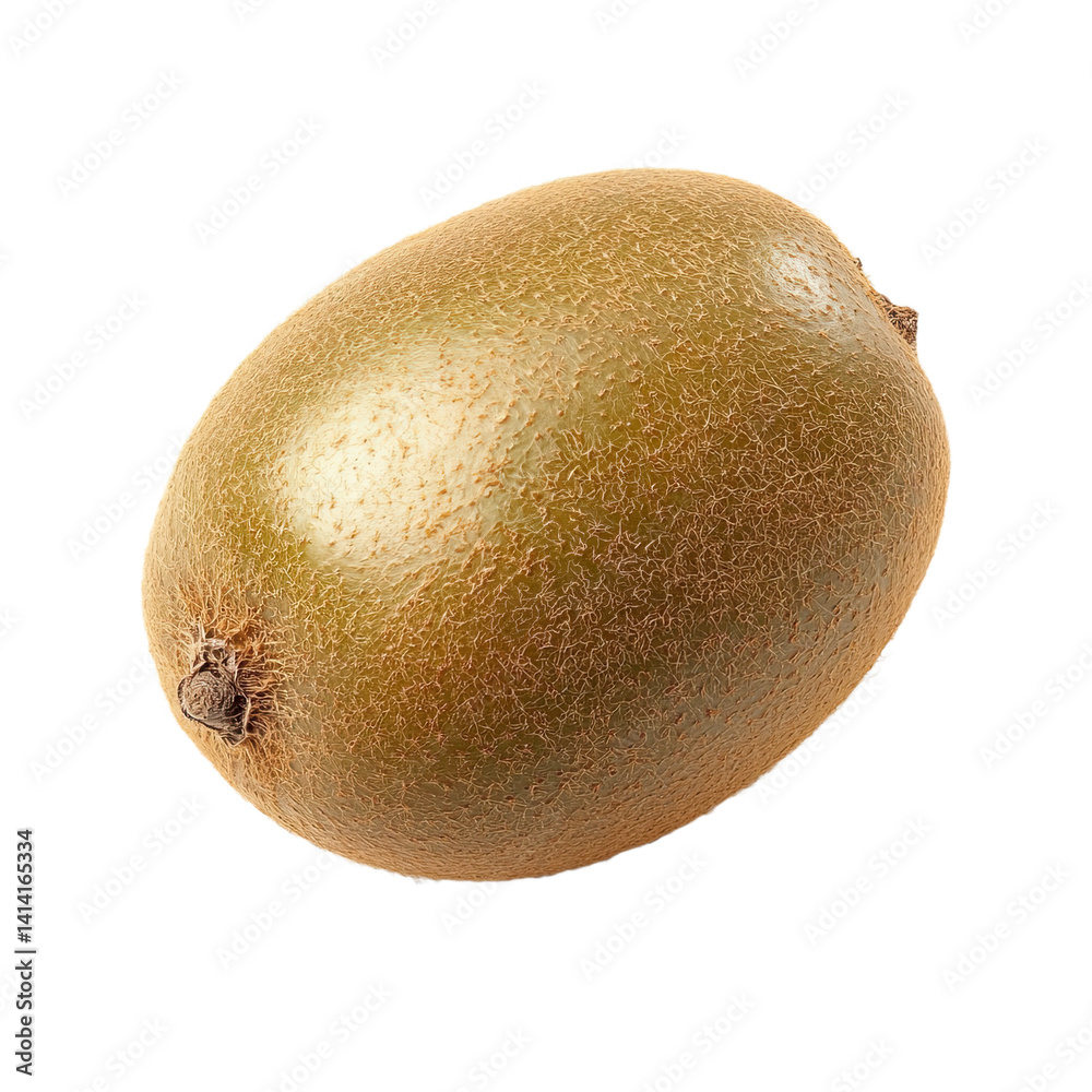 A single, ripe, golden kiwi fruit is displayed. A single, ripe, golden kiwi fruit is displayed.
