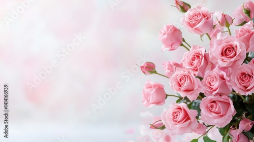 Soft and dreamy light pink roses with a blurred effect, creating a romantic pastel background.