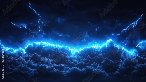 Obraz na płótnie Stormy sky at night with an intense blue light streak surrounded by misty clouds, cinematic look. w salonie