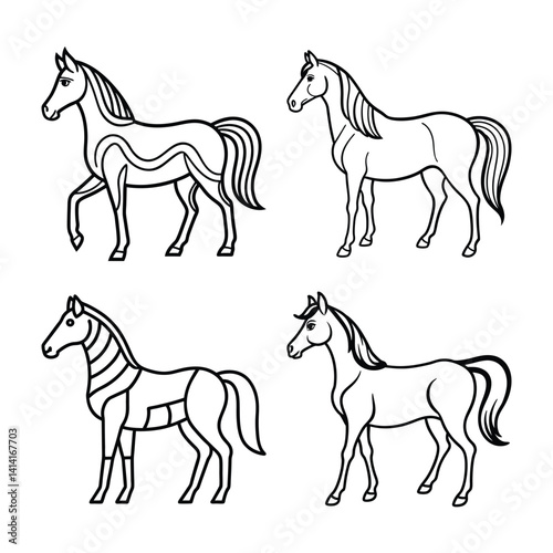 Horse Line Art Collection Four Outlines Of Stallions Design Elements