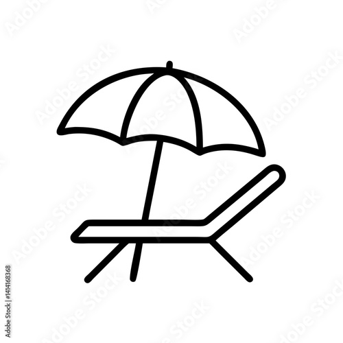 Summer Beach Vacation: Minimalistic Icon with Sunbed and Umbrella