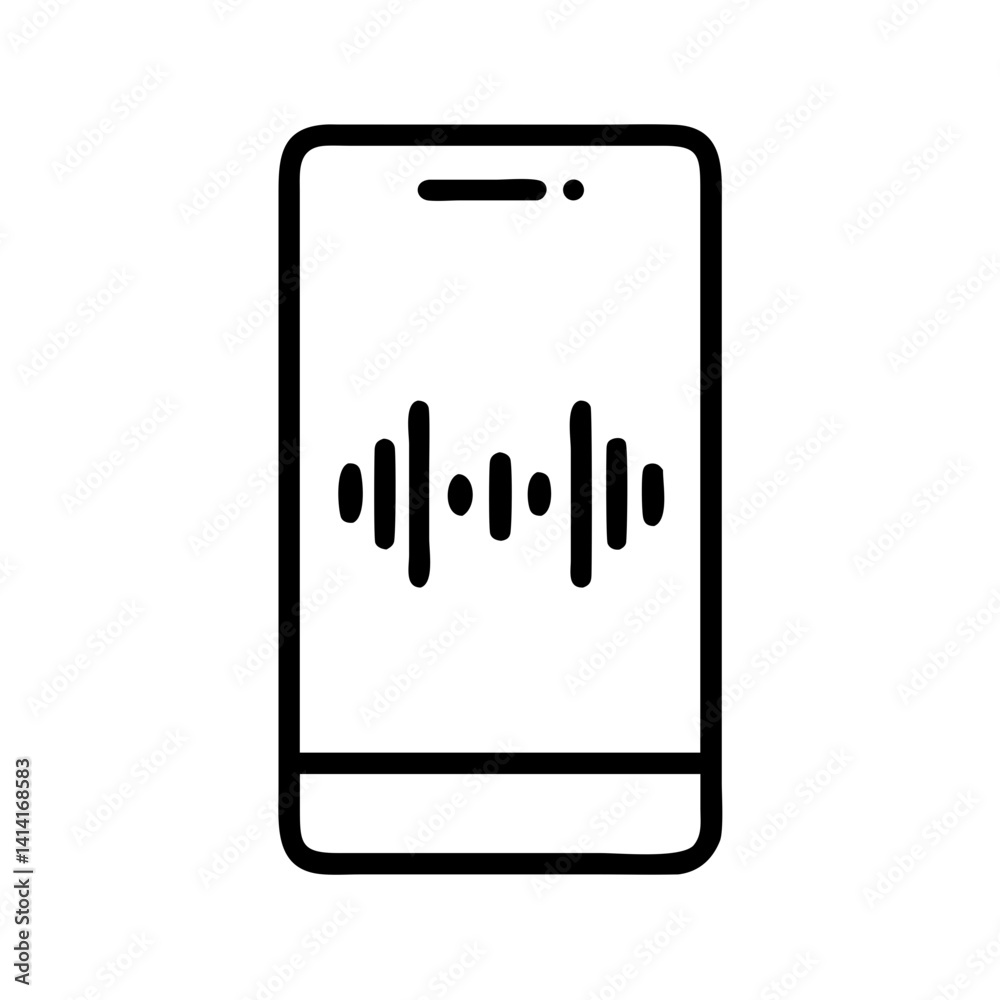 Minimalistic voice recognition icon on smartphone screen with clean lines and tech style Minimalistic voice recognition icon on smartphone screen with clean lines and tech style