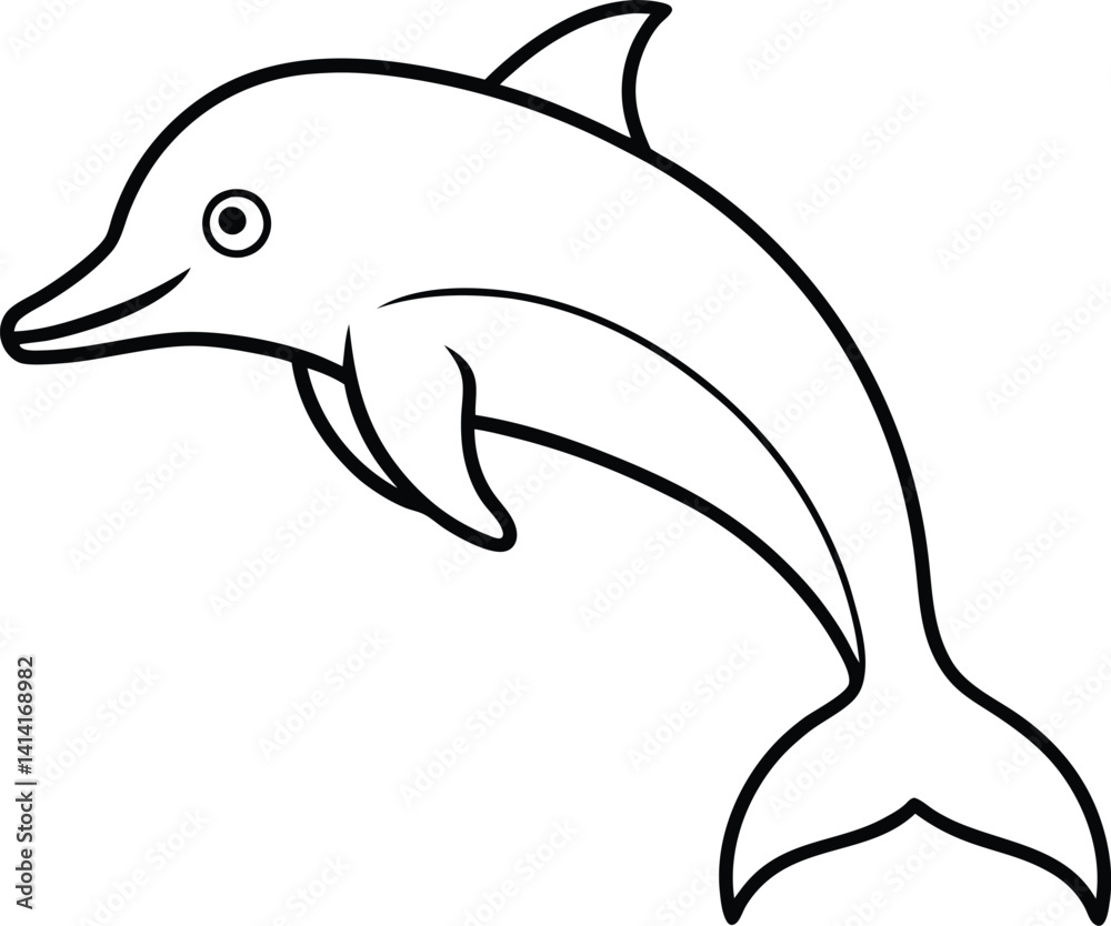 Fototapeta premium Cute Dolphin Outline Drawing For Kids Black And White Marine Animal