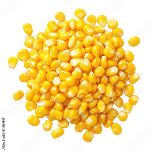 Close up view of a pile of vibrant yellow corn kernels on a dark surface