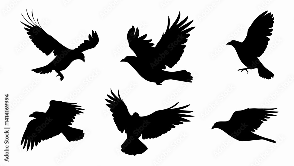 Fototapeta premium Flock of flying birds silhouette vector on white background