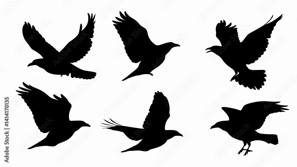Fototapeta premium Flock of flying birds silhouette vector on white background