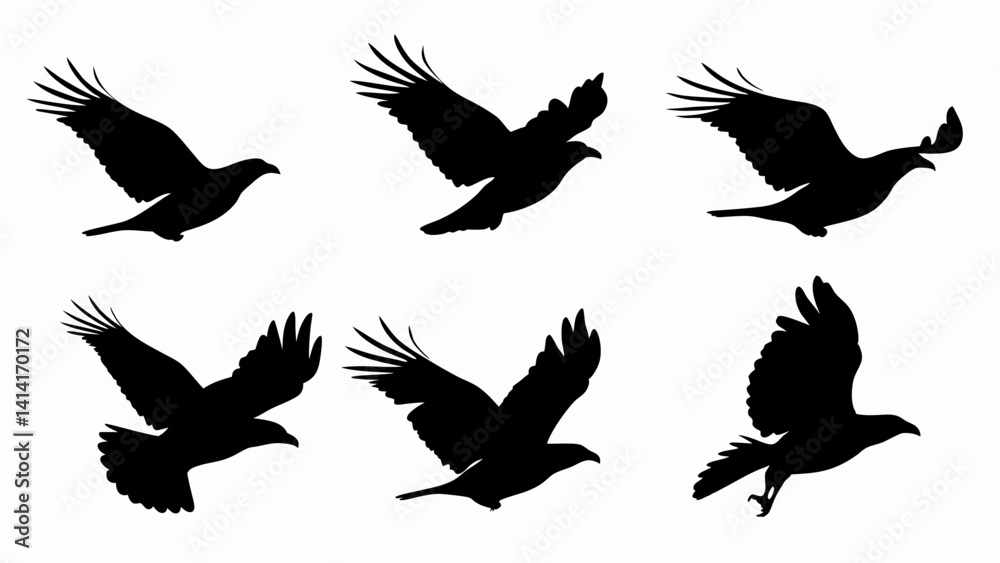 Fototapeta premium Flock of flying birds silhouette vector on white background