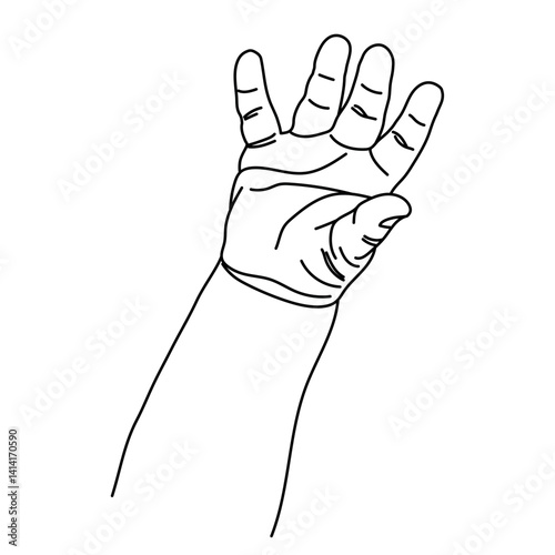 Vector illustration of an open baby hand, symbolizing innocence and discovery in minimal line art style
