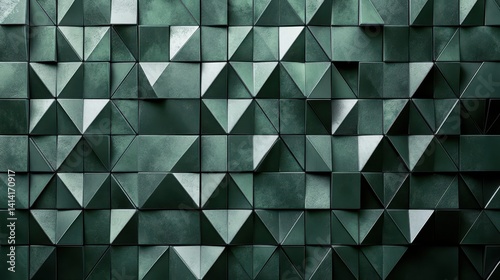 Geometric green pattern with 3d triangular tiles in modern design