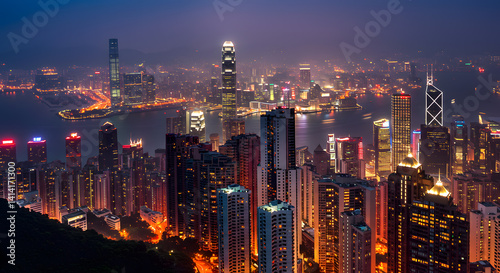 Wallpaper Mural Cityscape at Night Illuminated with Bright Lights and Glowing Structures Torontodigital.ca