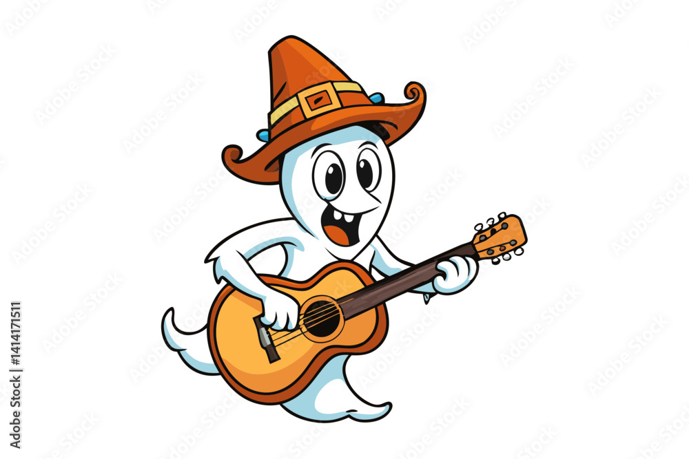 Obraz premium Silly Ghost Rocking with Guitar Illustration