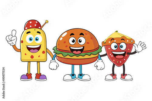 Cheerful Anthropomorphic Food Characters Vector Art