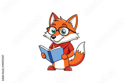 Cartoon Fox Studying a Book Vector Style