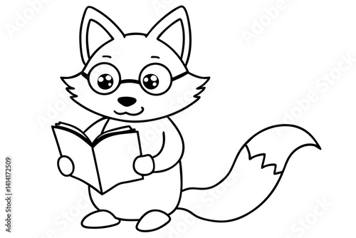 Smart Fox Reading Book with Glasses Vector