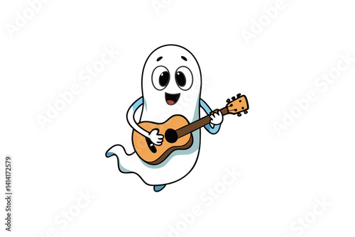 Musical Ghost with Guitar Cartoon Vector