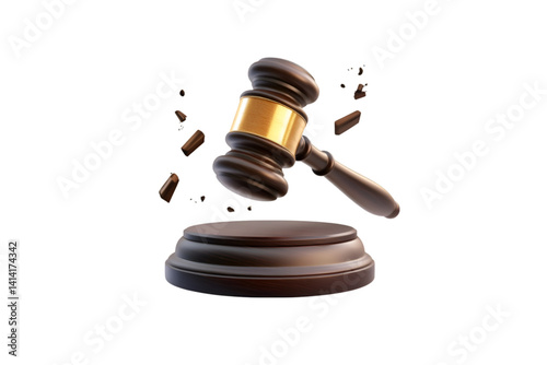 Gavel striking block shattering wood justice law legal decision verdict courtroom auction sale photo