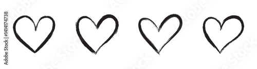 Hand Drawn Black Ink Heart Icons Set for Love and Romance Design