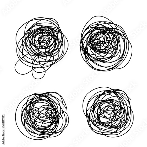 Tangled scribble logo icon sign Hand drawn ink sketch Decorative scrapbooking element Doodle abstract chaos design style Fashion print for clothes greeting invitation card flyer banner poster cover ad