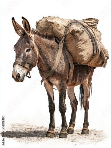 Wallpaper Mural Weary Brown Donkey Carrying Burlap Sacks on White Background Torontodigital.ca