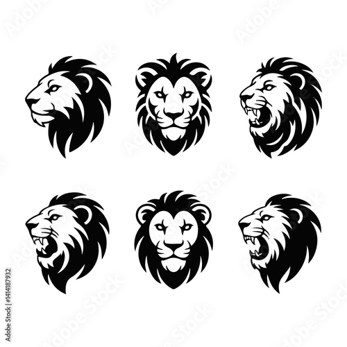 Wild animal head icons, vector design, nature background, graphic design.lion head vector set of  lion head angry roaring logo vector silhouette, shows power and strength 