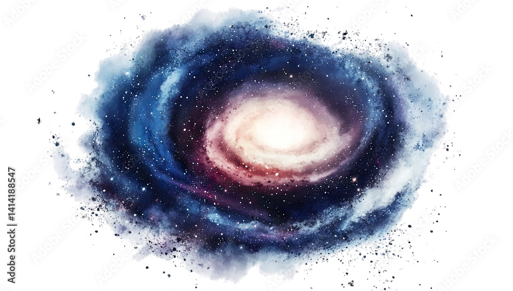 Fototapeta premium a vibrant watercolor depiction of a galaxy showcasing swirling colors of blue purple and white representing the vastness and beauty of the universe