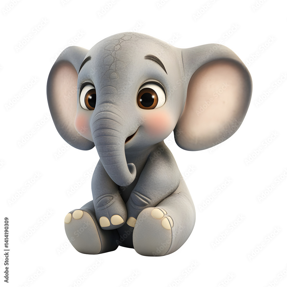 Cute Cartoon Baby Elephant Sitting With Big, Expressive Eyes PNG Cute Cartoon Baby Elephant Sitting With Big, Expressive Eyes PNG