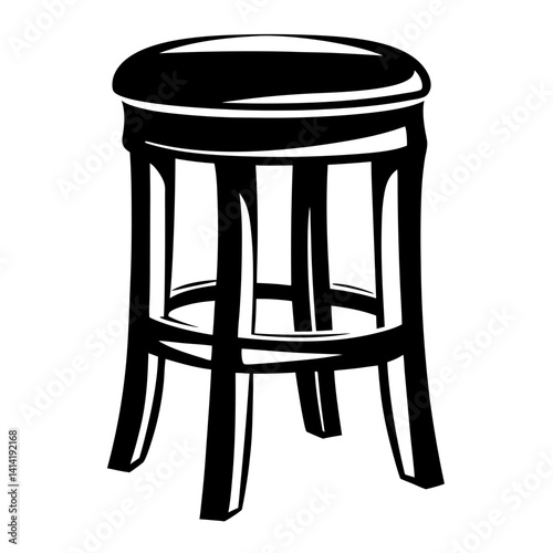 Stylized Black and White Illustration of a Vintage Three Legged Stool