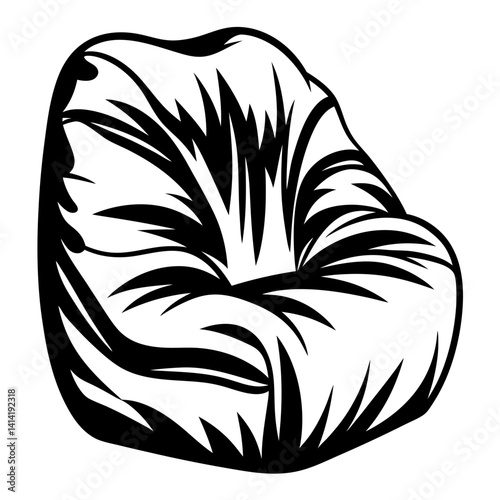 Monochromatic Illustration of a Round and Plush Beanbag Chair on White