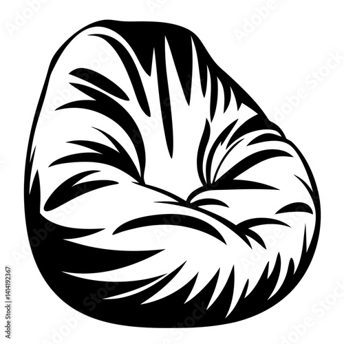 Monochrome illustration of a puffy beanbag chair with a circular form