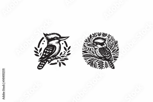 A Kookaburra animal vector silhouette image ado be illustrator. eps