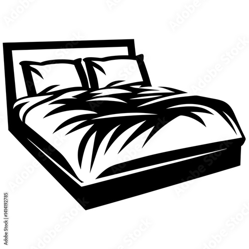 Stylized Graphic of a Bed with Pillows and Abstract Comforter Pattern