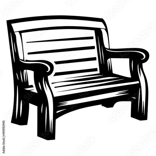 Stylized Black and White Drawing of a Slatted Outdoor Armchair in Perspective