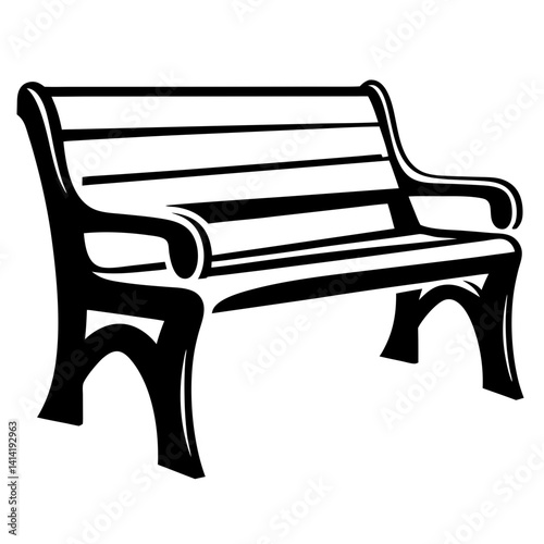 Black and white illustration of an outdoor park bench silhouette design