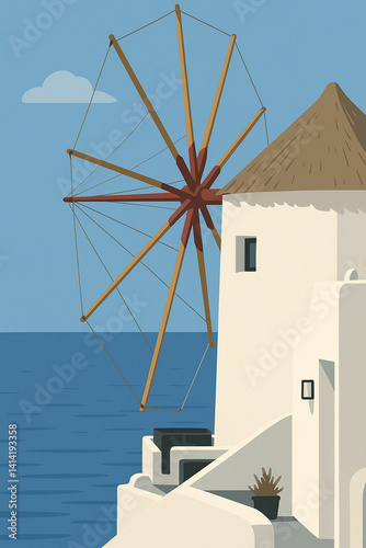 tranditional windmill in Santorini, Greece