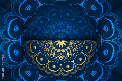 South Asian inspired symmetrical pattern with gold and blue decorative detailing

