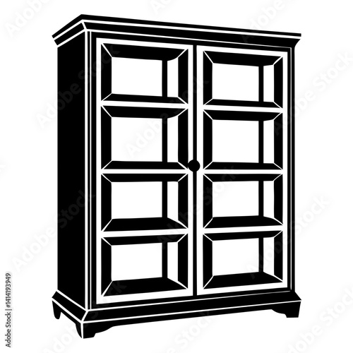 Elegant and Classy Black and White Silhouette of a Bookcase or Cabinet