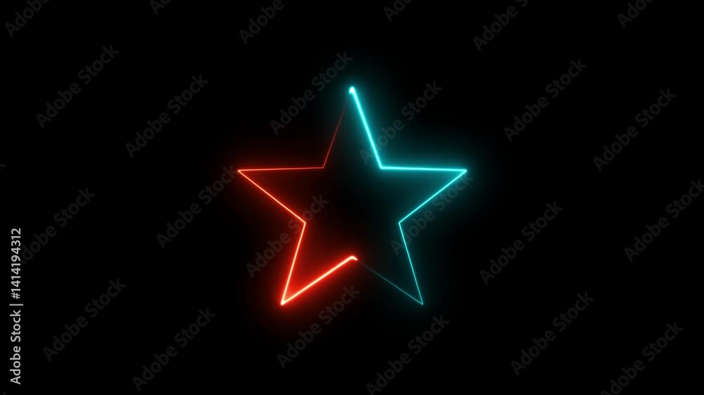 A anemation glowing neon star icon black background. A anemation glowing neon star icon black background.
