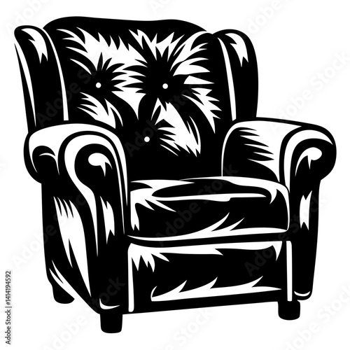 A luxurious black leather armchair rendered in a modern vector style