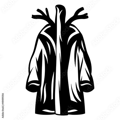 Dramatic Silhouette of a Hooded Cloak Adorned with BranchLike Appendages